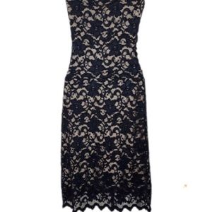 S-Black Strapless Lace Illusion Dress. Good condition. Can be worn for cocktails